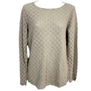 CUT LOOSE Gray Taupe Ivory Sheer Long Sleeve Lagenlook Top Shirt Blouse Medium